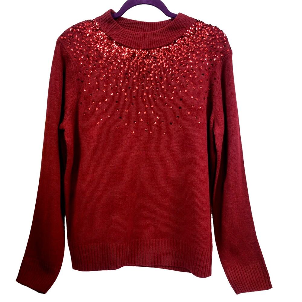 Juicy Couture Cranberry Red Mock Neck Sequin Sweater‎ Size XL